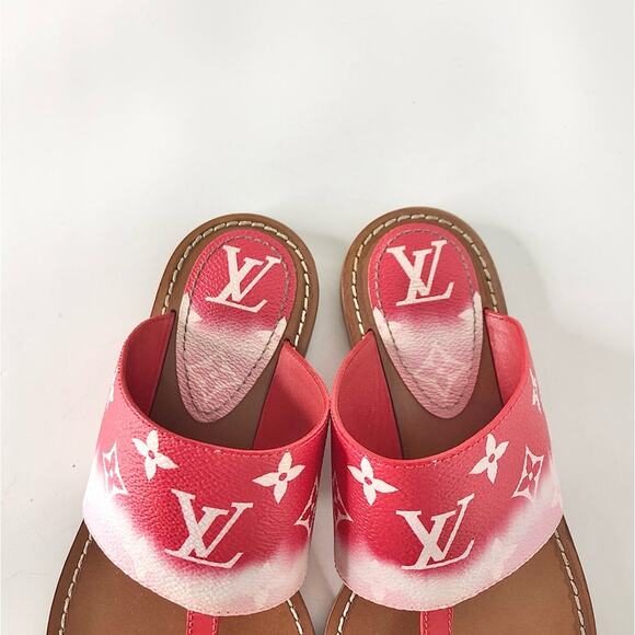 Louis Vuitton Escale Palma Degrade Red LV Monogram Thong Flats Sandals 37 - Picture 5 of 11